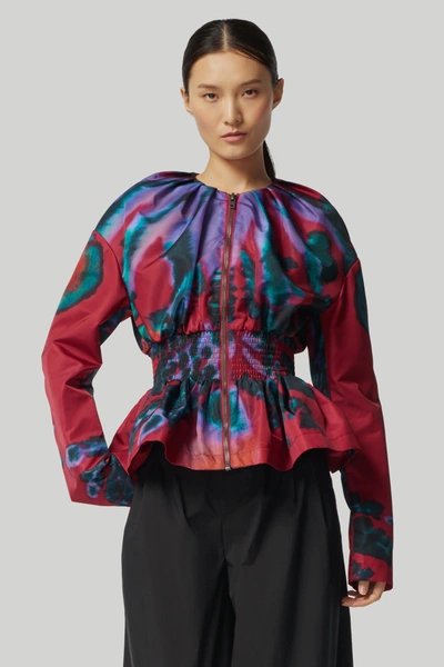 Altuzarra Kitriani Dyed Peplum Jacket With Smocked Waist In Syrah Rorschach