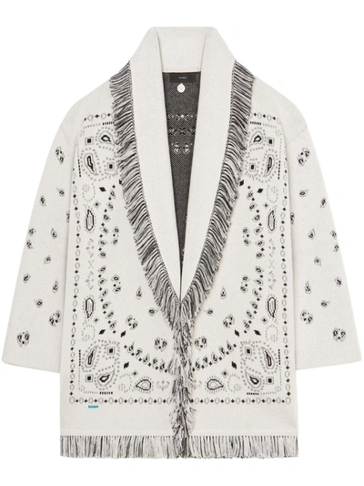 Alanui Bandana Jacquard Fringed Cashmere Cardigan In White