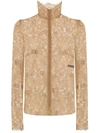 Dolce & Gabbana Sheer-lace High-neck Bouse In Beige