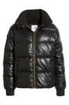 SAM EDELMAN FAUX LEATHER PUFFER JACKET WITH RIBBED COLLAR