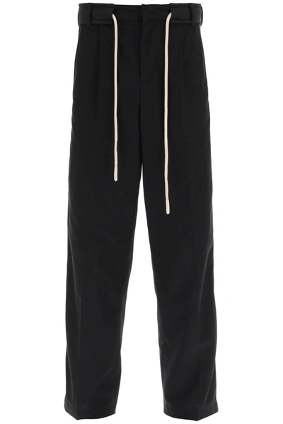 Palm Angels Drawstring Cotton Pants With Side Bands In Black Black (black)