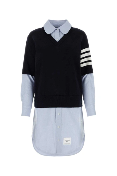 Thom Browne Layered Stripe-detail Shirt Dress In Black