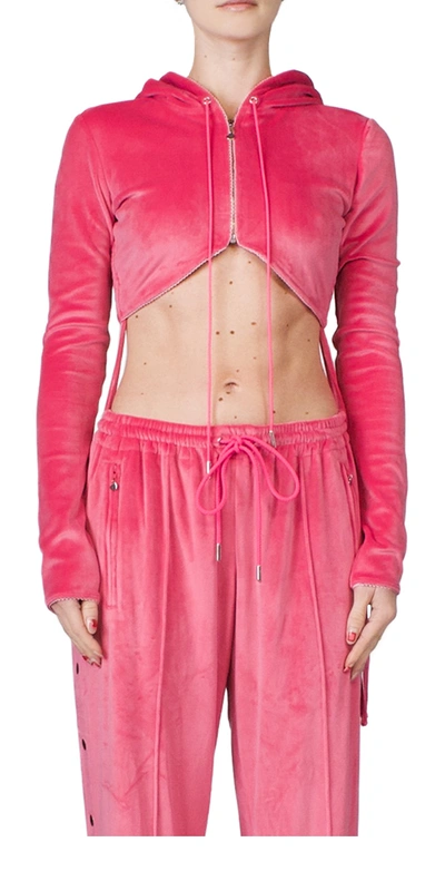 Priscavera Cropped Zip Up Velour Hoodie In Pink