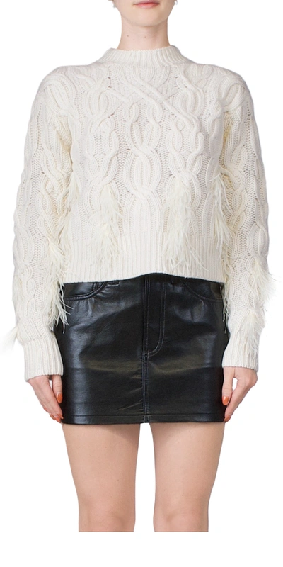 VINCE FEATHER EMBELLISHED CABLE SWEATER