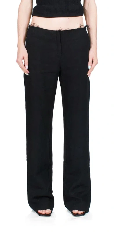 St. Agni Raw Edge Linen Straight-leg Pants In Black