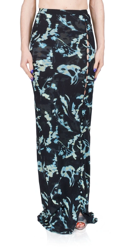 PRISCAVERA MESH BUTTON DOWN MAXI SKIRT PHANTOM FLOWER