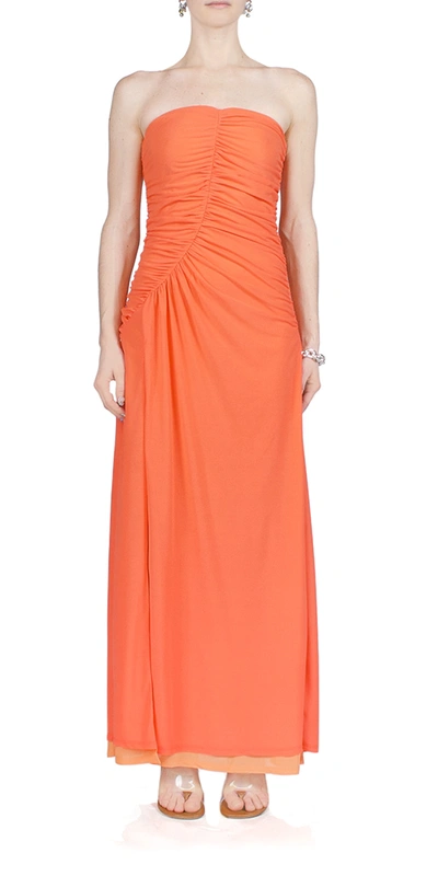 Simon Miller Women's Swizzle Ruched Strapless Maxi Dress In Sweet Coral
