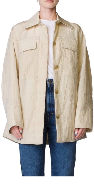 Vince Padded Shirt Jacket In Beige