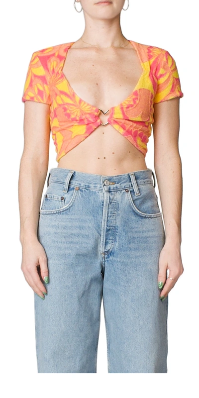 Priscavera Terry Jacquard Crop Top In Pink