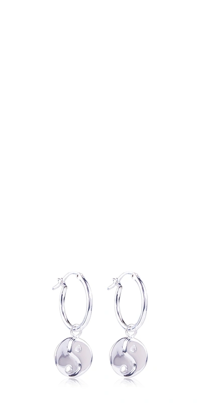 Tuza Yin Yang Charm Hoop Earrings In Silver
