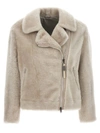 Brunello Cucinelli Shearling Zip-up Jacket In Beige