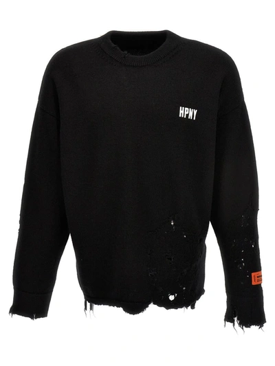 Heron Preston Destroyed Logo Embroidery Sweater In Black