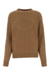 Prada Textured Cable Knit Sweater In Camel