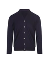 Fedeli Navy Blue Virgin Wool Cardigan With V-neckline In Blue