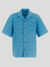 Marine Serre Jacquard Short Sleeve Cotton Towel Shirt In Blue