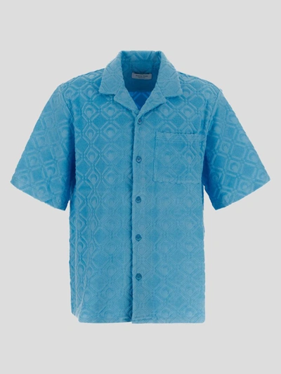 Marine Serre Jacquard Short Sleeve Cotton Towel Shirt In Blue