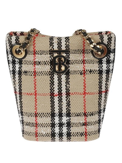 Burberry Lola Vintage Check Boucle Bucket Bag In Archive Beige