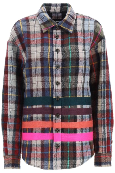 Dsquared2 Check Flannel Overshirt With Multicolor Stripes In Multi (red)