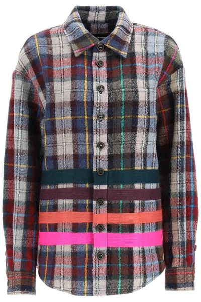 Dsquared2 Check Flannel Overshirt With Multicolor Stripes In Mixed Colours