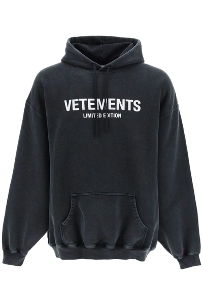 Vetements Logo Limited Edition Hoodie In Washed Black (black)