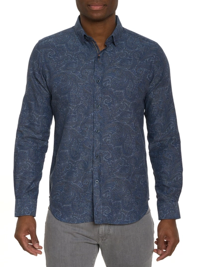 Robert Graham Amrani Cotton Blend Melange Paisley Print Tailored Fit Button Down Shirt In Grey