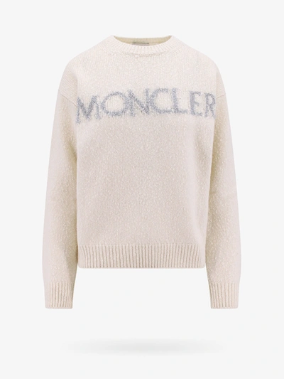 Moncler Logo Embroidered Crewneck Knit Sweater In White
