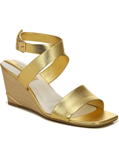 Franco Sarto Stud Womens Leather Ankle Strap Wedge Sandals In Gold