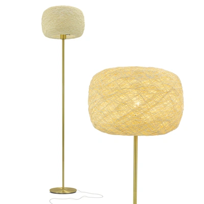 Brightech Rowan Led Decor Standing Floor Lamp With Threaded Shade In Gold