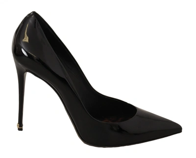 Dolce & Gabbana Patent Pointed Toe Heels Leopard Sole Women's Shoes In Black