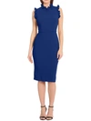 Maggy London Ruffle Mock Neck Sheath Dress In Dark Blue