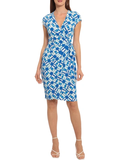 Maggy London Womens Printed V-neck Wrap Dress In Blue