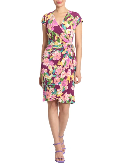 Maggy London Womens Floral V-neck Wrap Dress In Multi