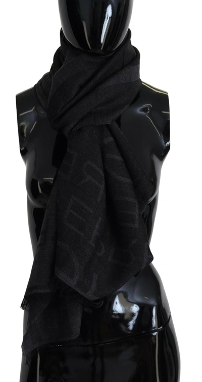 Gf Ferre' Wool Knitted Neck Wrap Shawl Fringes Women's Scarf In Black