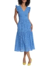 Maggy London Eyelet Ruffle Sleeve Tiered Dress In Multi