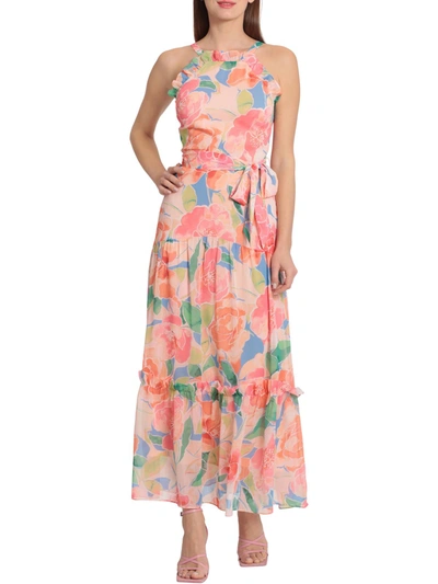 Maggy London Floral Print Tiered Apron Midi Dress In Multi