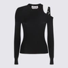 Blumarine Eyelet-embellished Ribbed Sweatshirt In Black