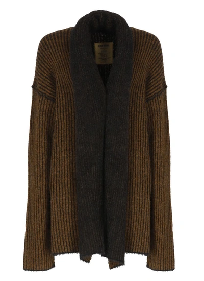 Uma Wang Ribbed-knit Frayed Cardigan In Brown