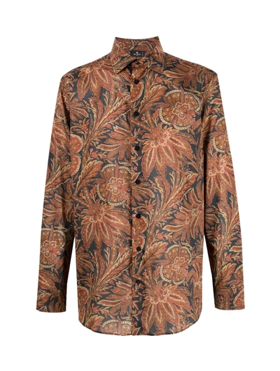 Etro Floral-print Cotton Shirt In Brown