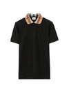 Burberry Cody Polo Shirt With Check Collar In Blue