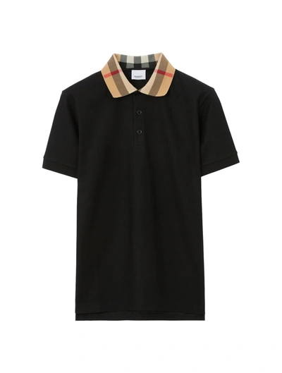 BURBERRY COTTON PIQUÉ POLO SHIRT WITH BURBERRY CHECK COLLAR