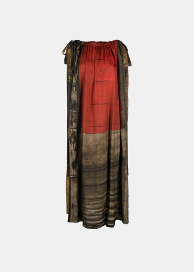 Uma Wang Abstract-pattern Midi Dress In Brown/red/tan