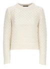 Fabiana Filippi White Crewneck Sweater With Ribbed Trim In Tricot Wool Blend Woman In White