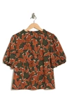 Melloday Mock Neck Puff Sleeve Top In Rust/ Olive