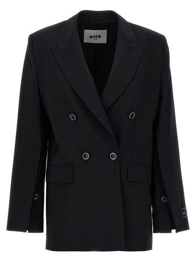Msgm Double-breasted Wool-blend Blazer In Black