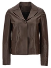 LANVIN SINGLE-BREASTED LEATHER BLAZER JACKETS BROWN