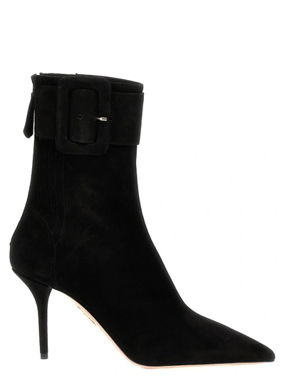 Aquazzura Saint Honore 85 Suede Bootie In Black