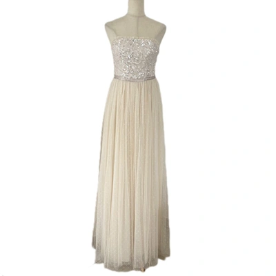 Pre-owned Needle & Thread Beige Tulle Sequin Embellished Tube Gown