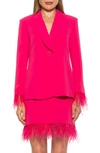 Alexia Admor Vida Ostrich Feather Cuff Blazer In Hot Pink