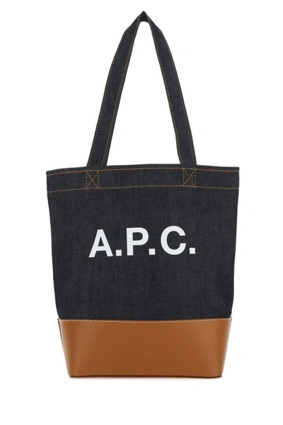Apc A.p.c. Man Two-tone Denim And Leather Axelle Shopping Bag In Multicolor