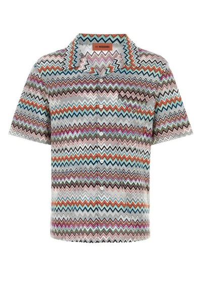Missoni Man Embroidered Cotton Shirt In Grey